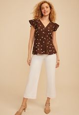 Polka Dot Ruffle Sleeve Blouse, C6115, small