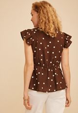 Polka Dot Ruffle Sleeve Blouse, C6115, small