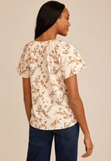 Floral Button Front Flutter Sleeve Blouse, C8086, small