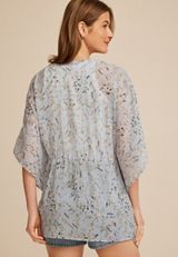 Floral Tie Waist Kimono, HEATHER COMBO, small
