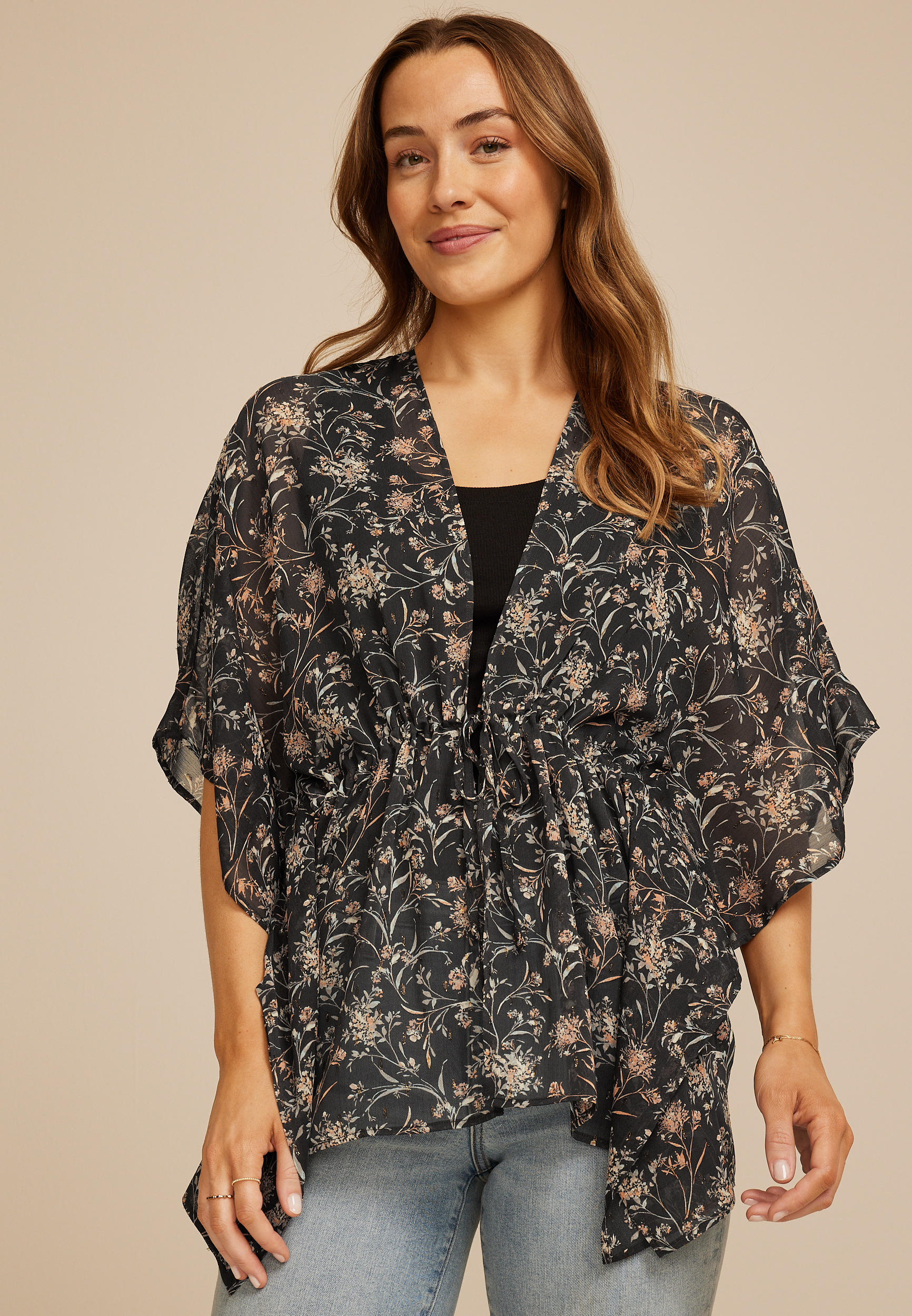 Floral Tie Waist Kimono