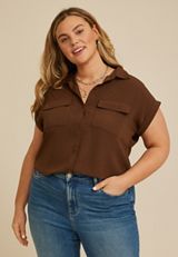 Plus Size Utility Button Down Shirt, C6058, small