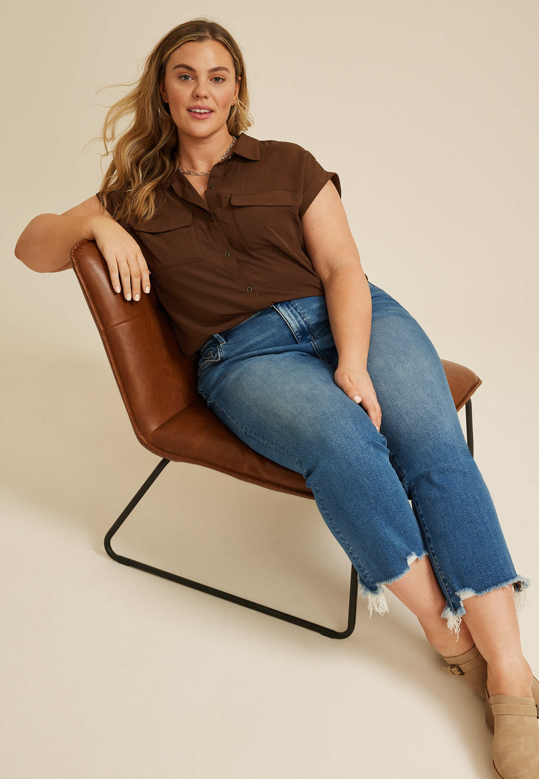 Plus Size Utility Button Down Shirt, C6058, large