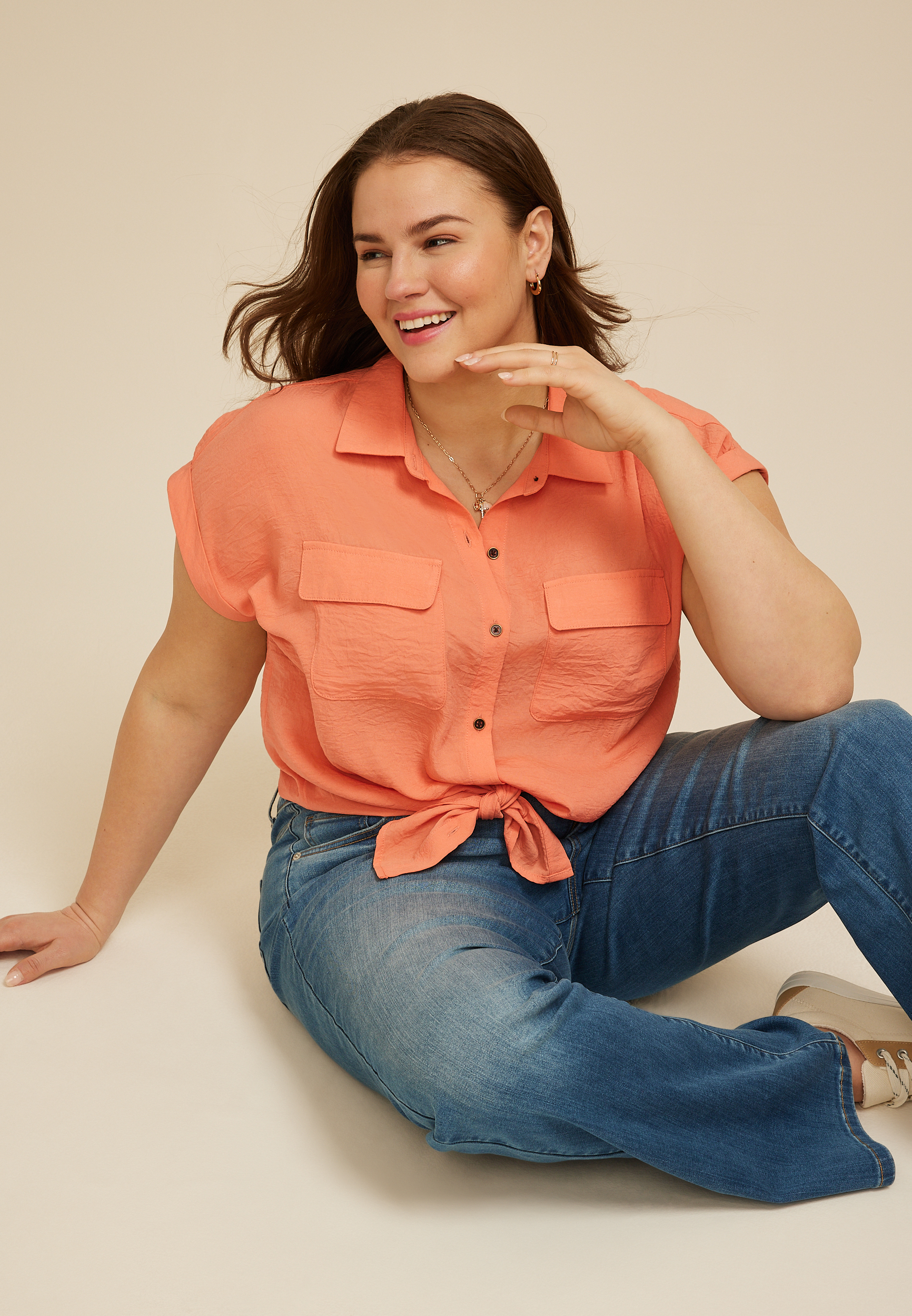 Plus Size Utility Button Down Shirt - thumbnail 9