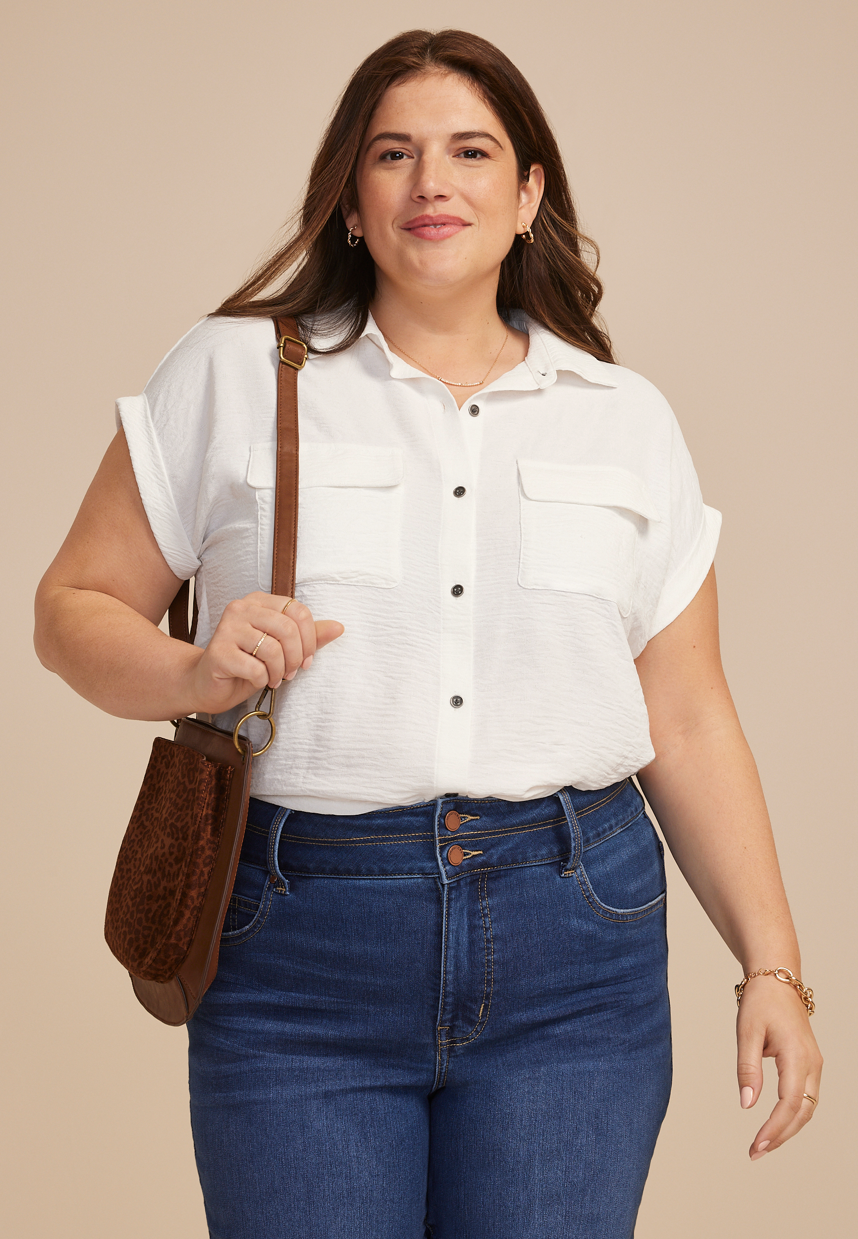 Plus Size Utility Button Down Shirt - thumbnail 3