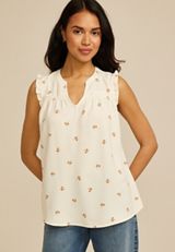 Floral Notched Neck Ruffle Tank Top, C4563, small