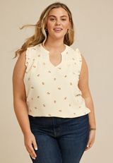 Plus Size Floral Notched Neck Ruffle Tank Top, C4563, small