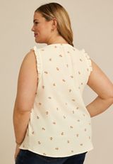 Plus Size Floral Notched Neck Ruffle Tank Top, C4563, small