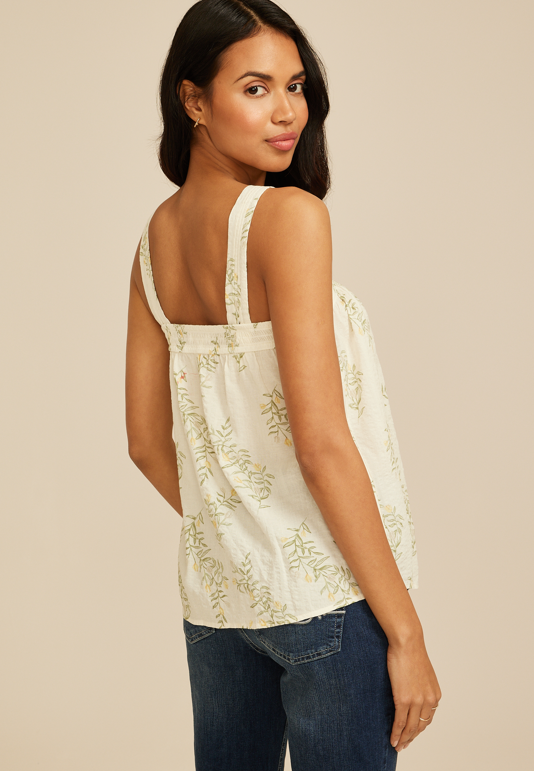 Floral Square Neck Tank Top, C1524, large