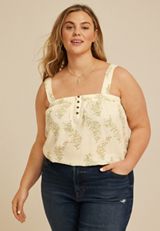 Plus Size Floral Square Neck Tank Top, C1524, small