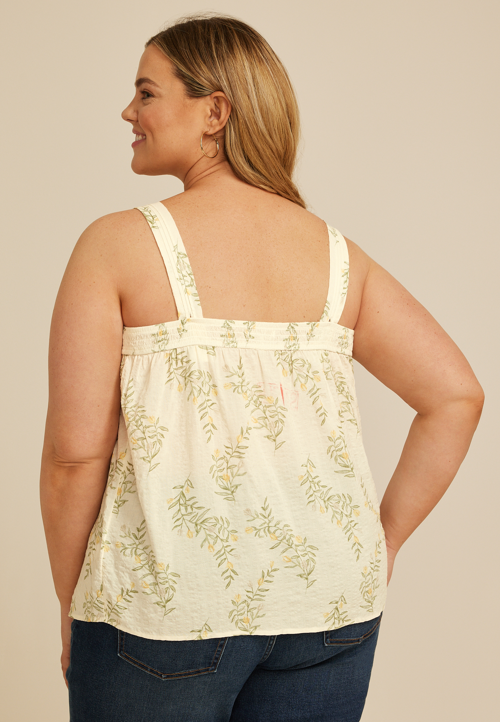 Plus Size Floral Square Neck Tank Top, C1524, large