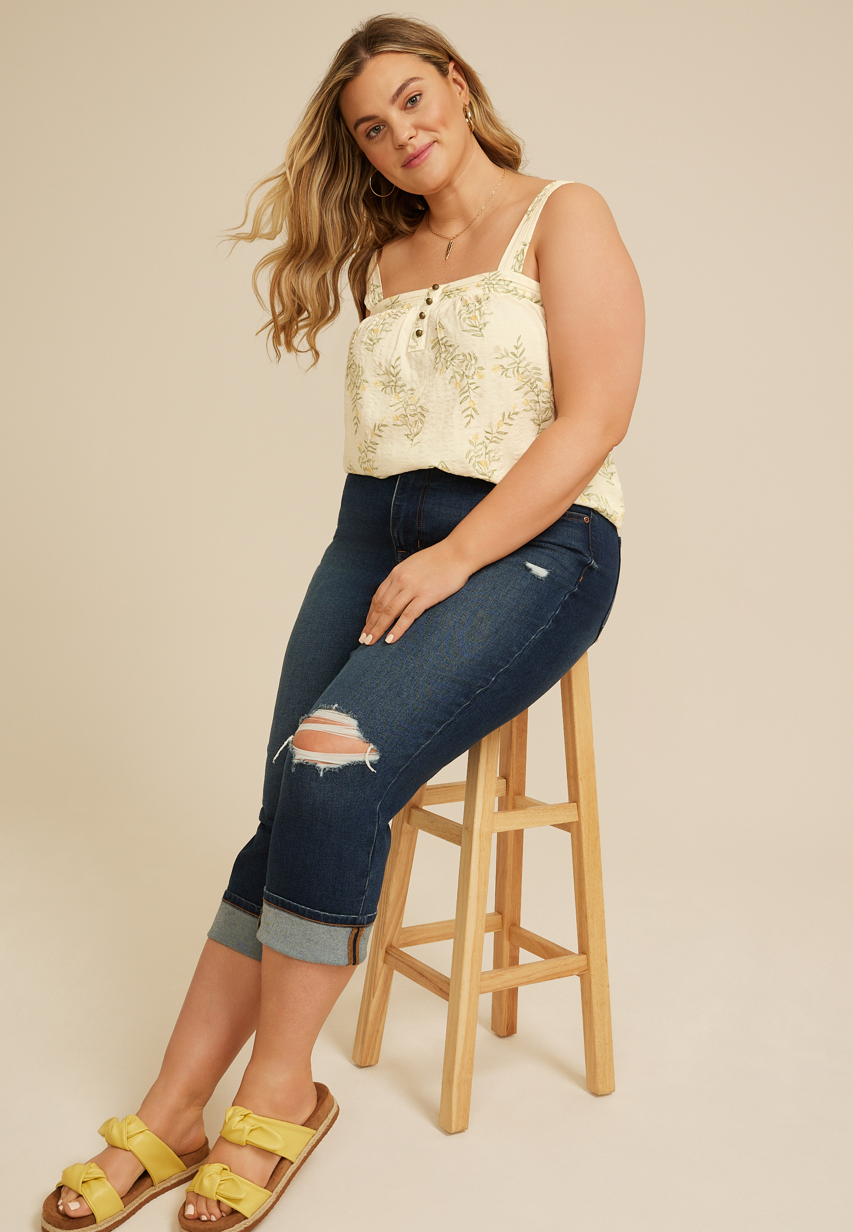 Plus Size Floral Square Neck Tank Top, C1524, large