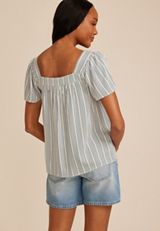 Striped Square Neck Short Sleeve Blouse, C3942, small