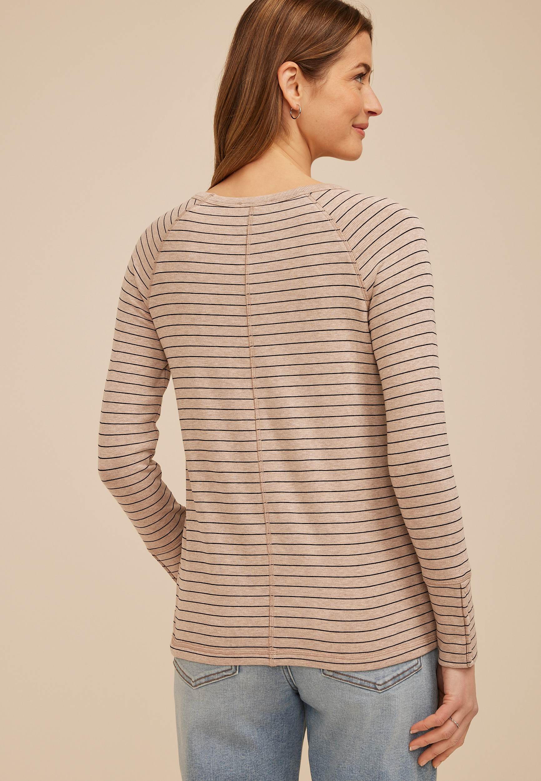 Soft Essential Striped Crew Neck Snap Cuff Top - thumbnail 5