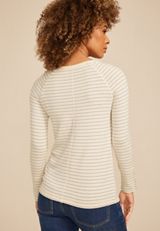 Soft Essential Striped Crew Neck Snap Cuff Top, C5249, small