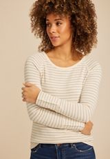 Soft Essential Striped Crew Neck Snap Cuff Top, C5249, small