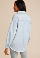 Light Wash Fray Hem Denim Shacket, C2806, small