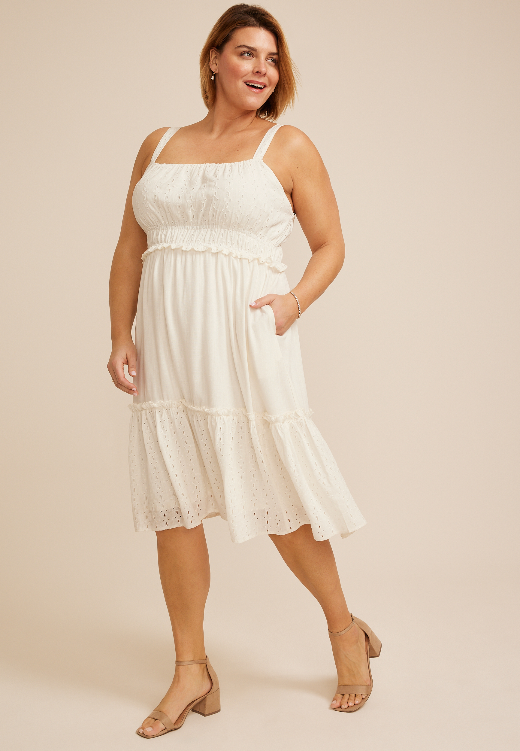 Plus Size Bare Eyelet Midi Dress