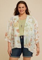 Plus Size Floral Chiffon Kimono, C1524, small