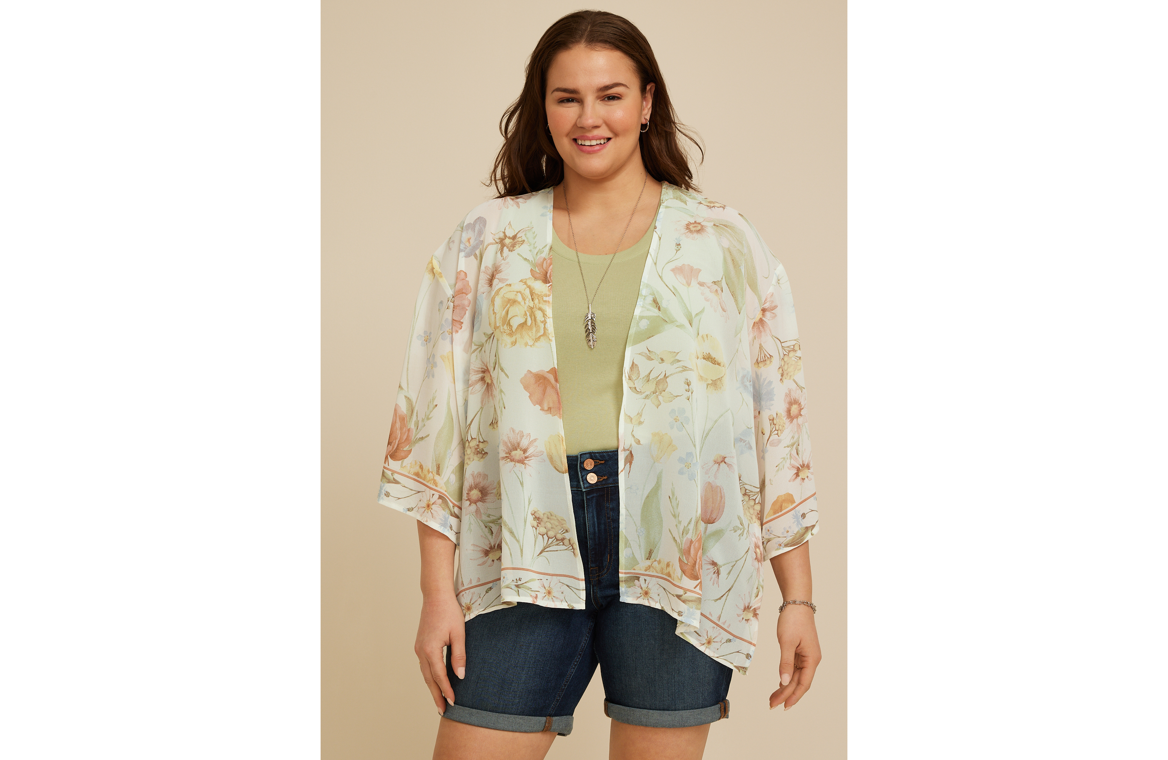 Plus Floral Chiffon Kimono