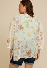 Plus Size Floral Chiffon Kimono, C1524, small