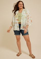 Plus Size Floral Chiffon Kimono, C1524, small