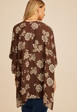 Brown Floral Print Kimono, C6115, small