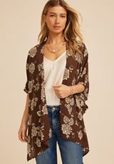 Brown Floral Print Kimono, C6115, small