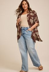 Brown Floral Print Kimono, C6115, small