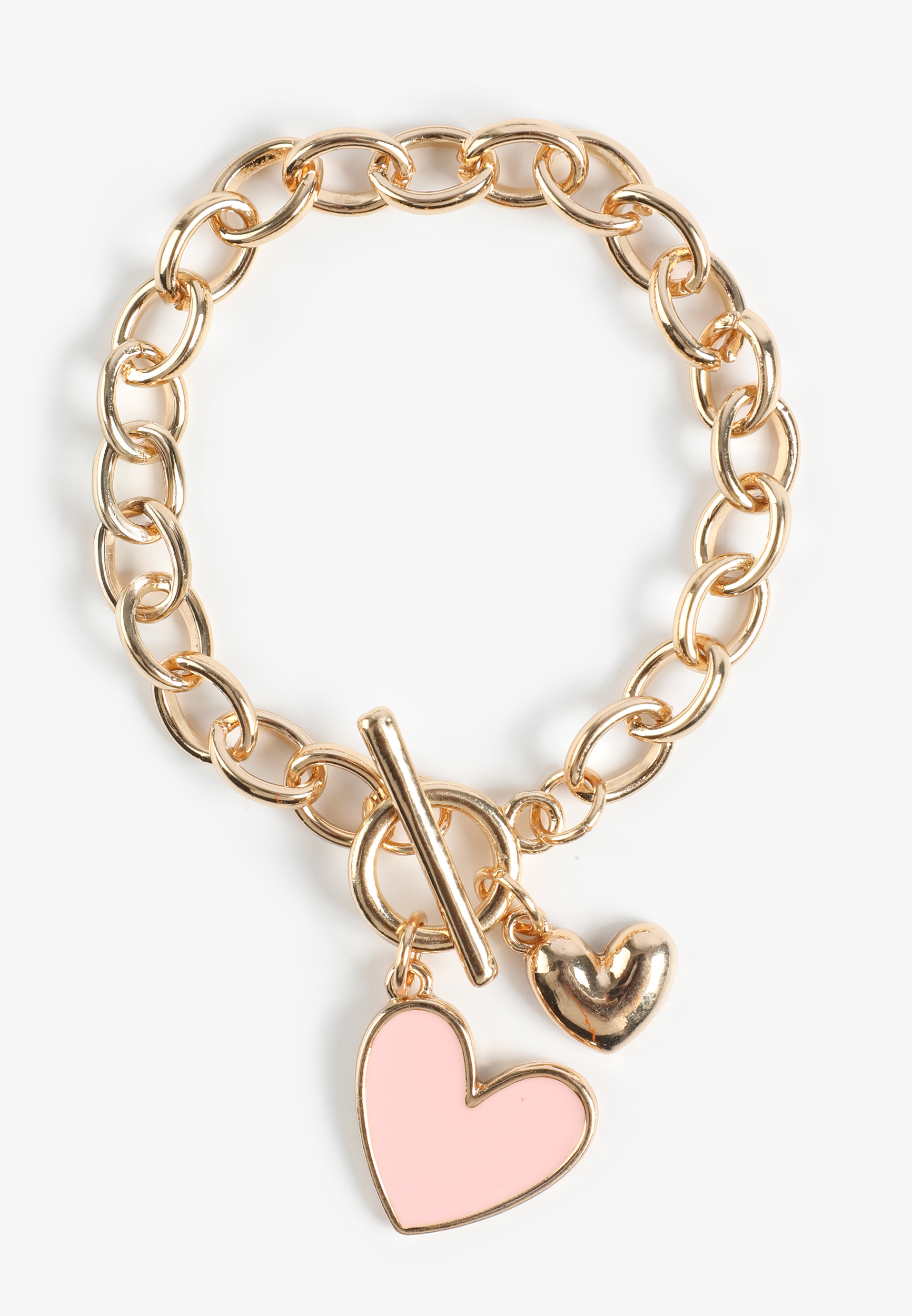 Pink Heart Charm Link Bracelet