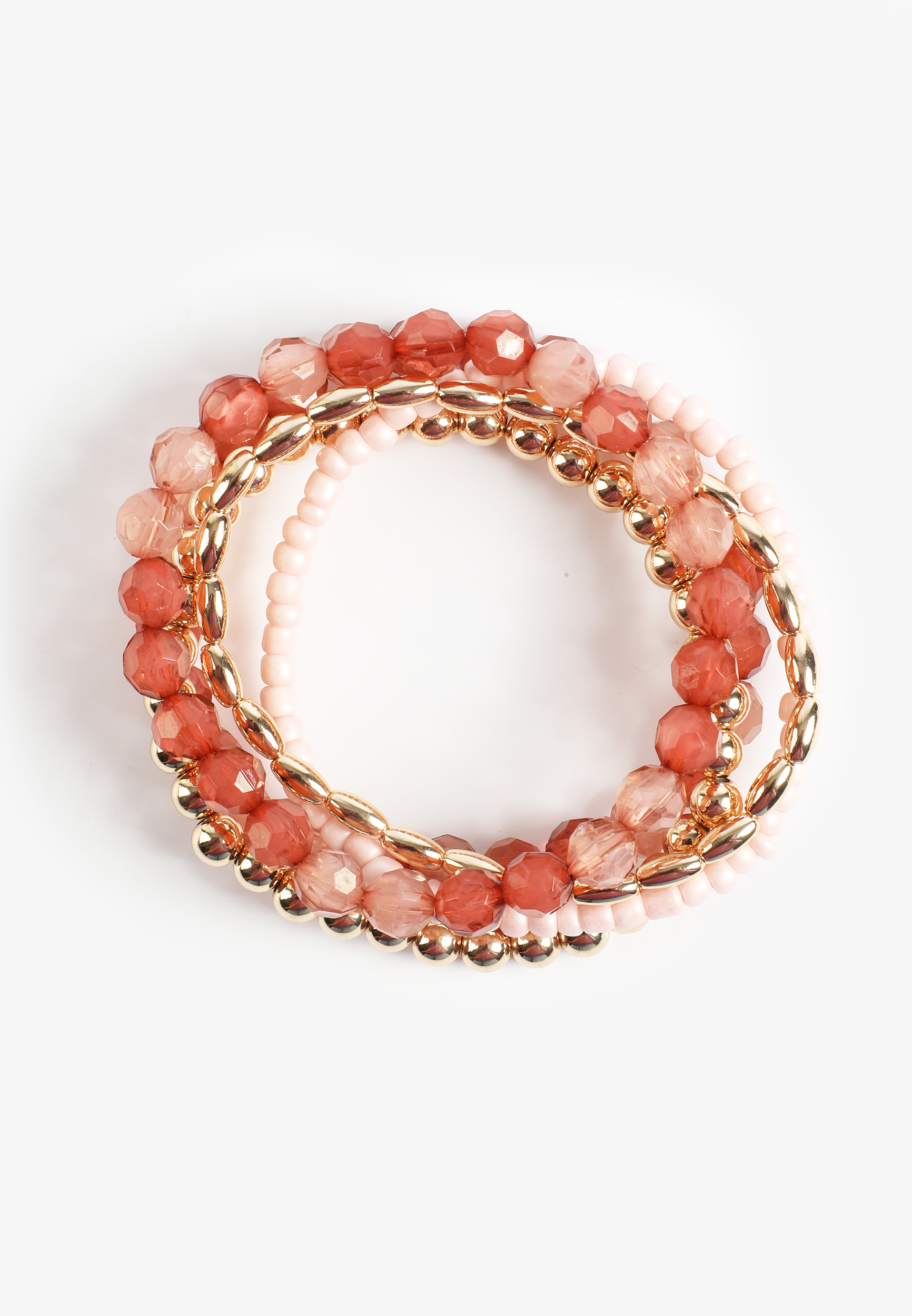 Gold And Pink Beaded Stretch Bracelet Set