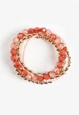 Gold And Pink Beaded Stretch Bracelet Set, C4731, small