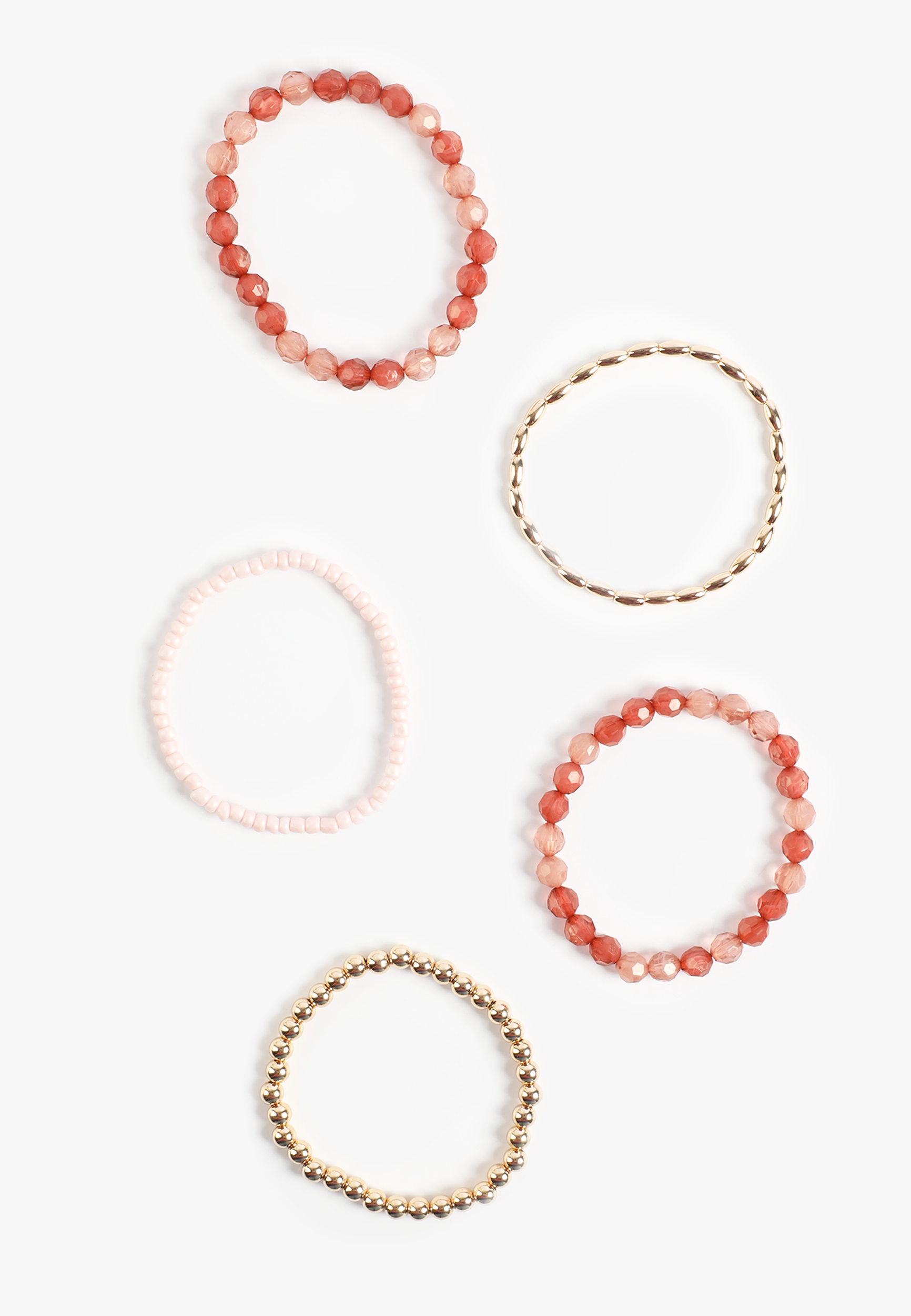 Gold And Pink Beaded Stretch Bracelet Set