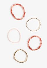 Gold And Pink Beaded Stretch Bracelet Set, C4731, small