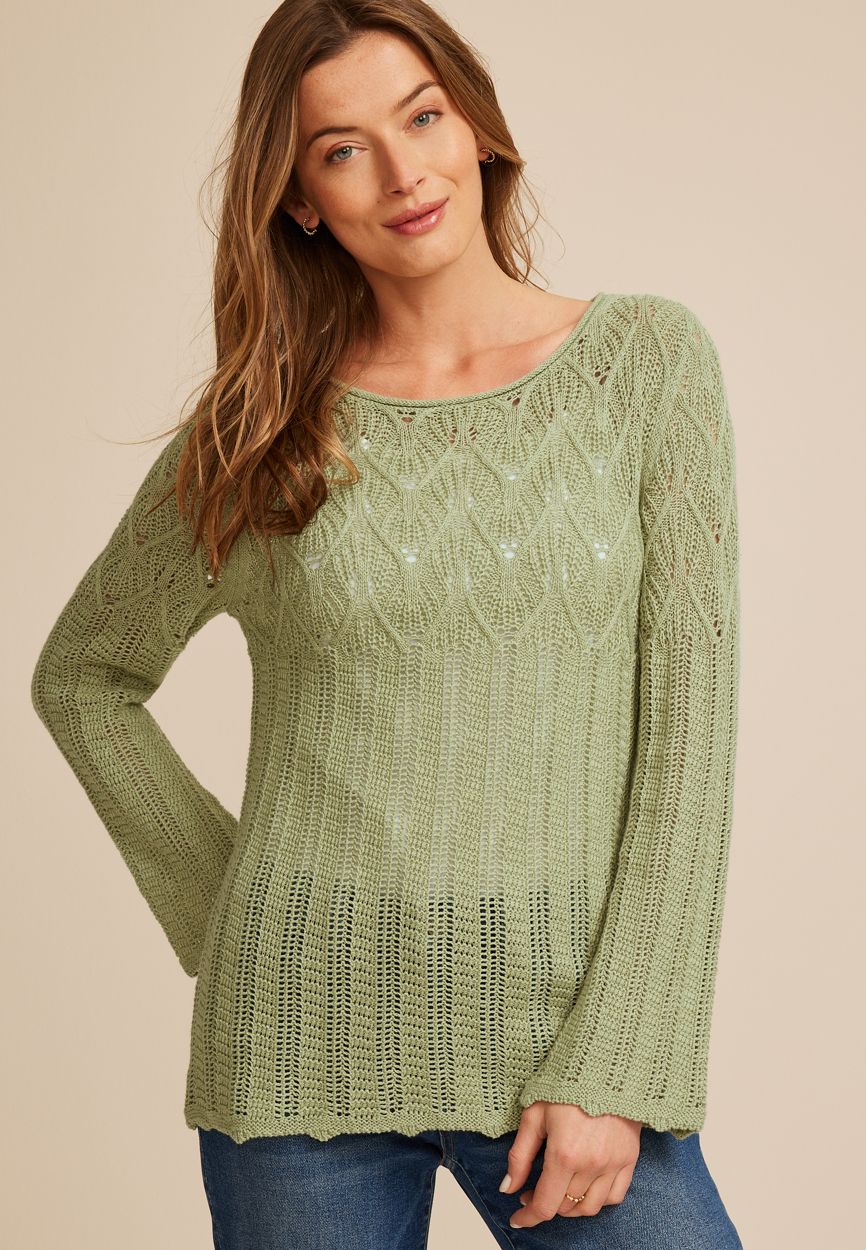 Pointelle Crew Neck Sweater