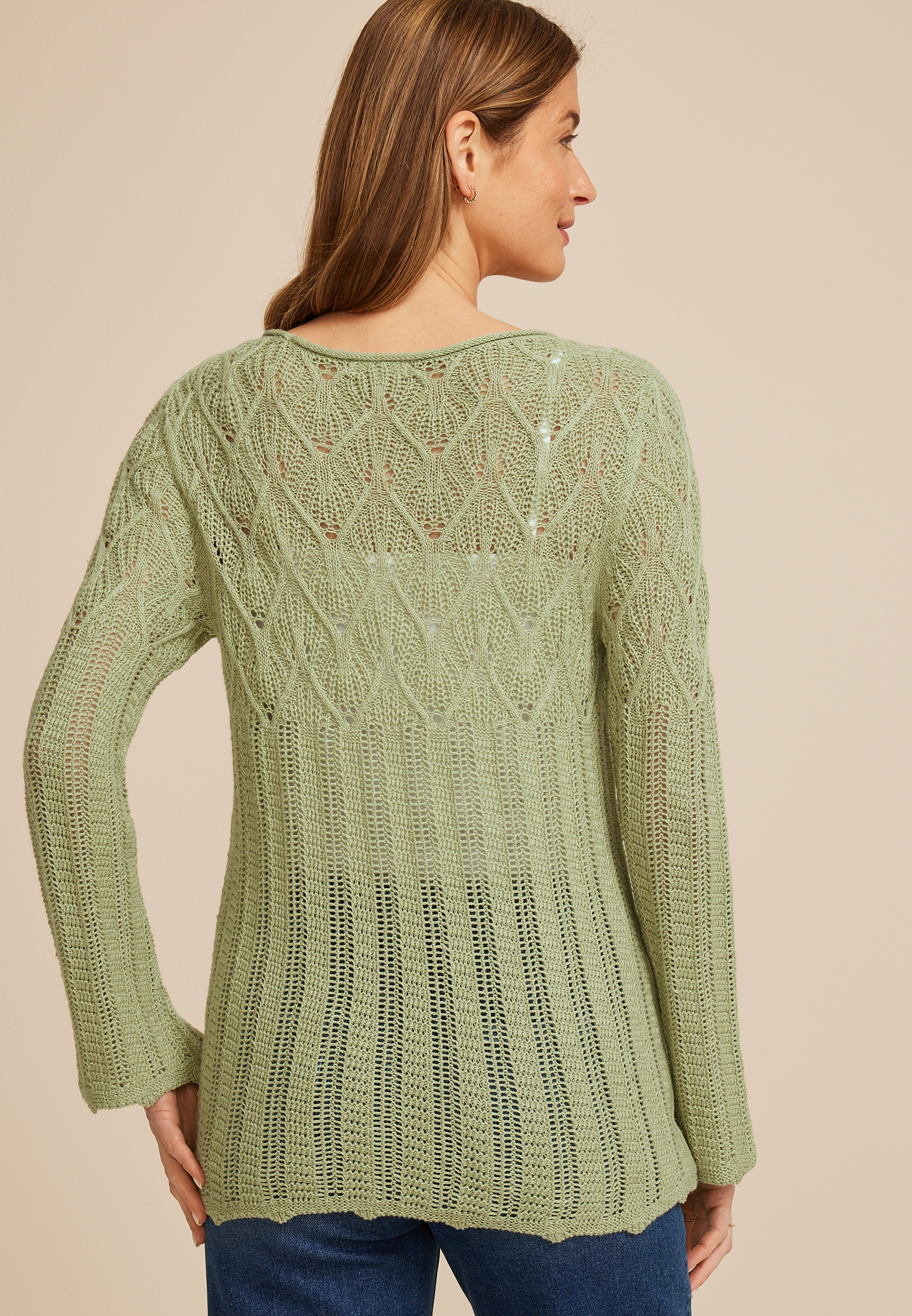 Pointelle Crew Neck Sweater, C738, large