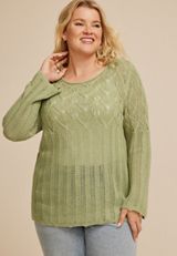 Plus Size Pointelle Crew Neck Sweater, C738, small