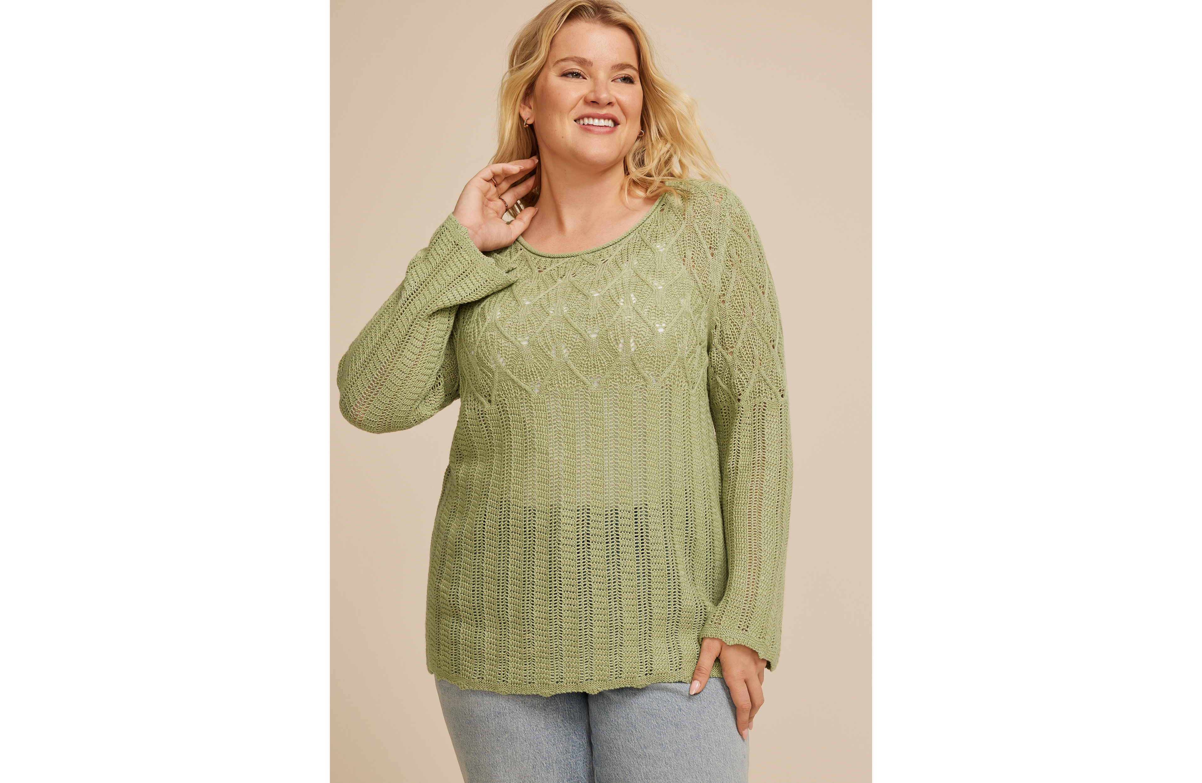 Plus Pointelle Crew Neck Sweater