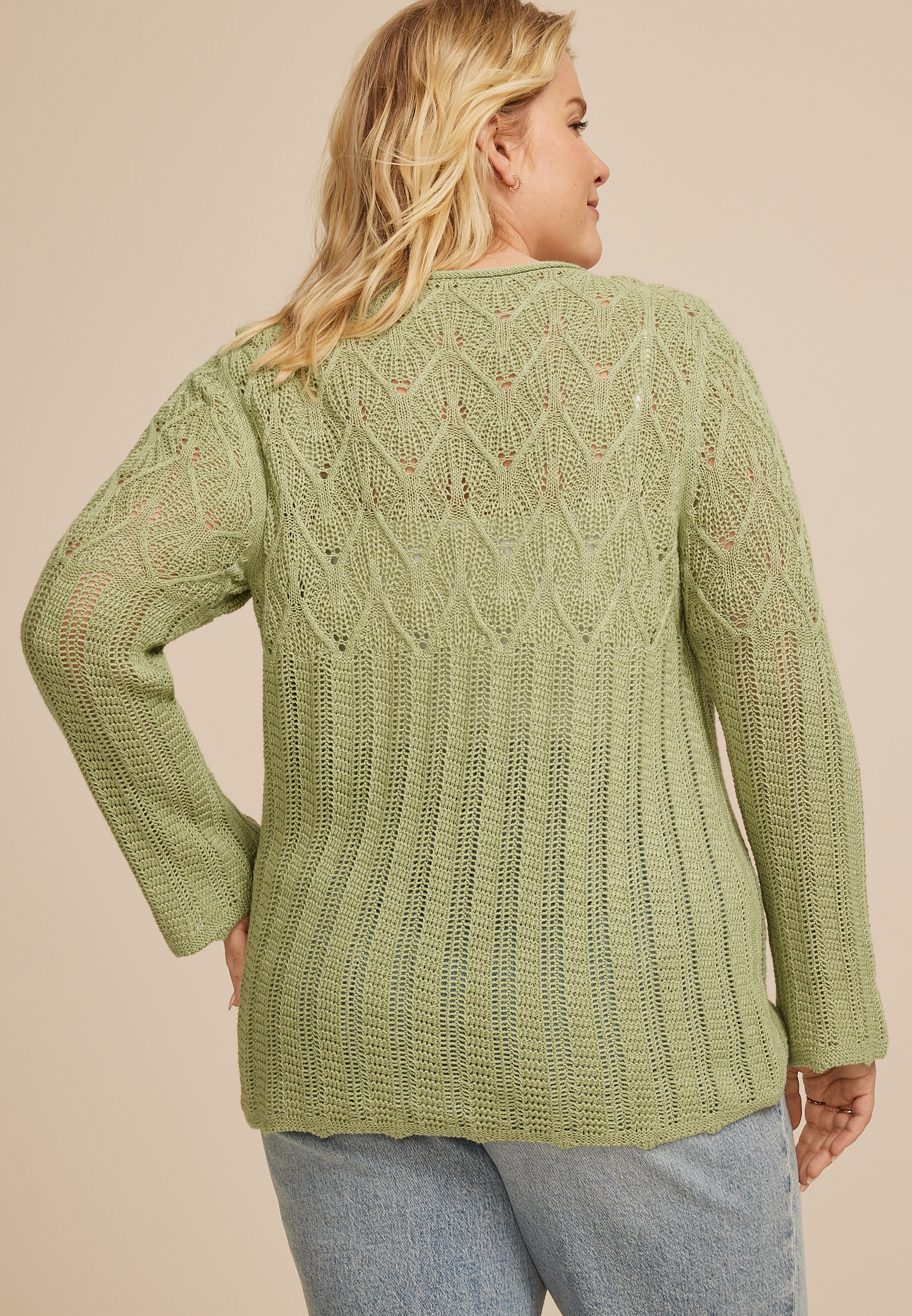 Plus Size Pointelle Crew Neck Sweater, C738, large