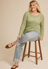 Plus Size Pointelle Crew Neck Sweater, C738, small