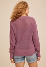 Floral Applique Open Knit Crew Neck Sweater, C1395, small