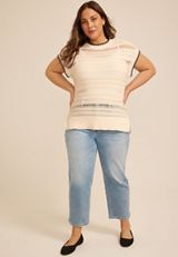 Plus Size Whip Stitch Short Sleeve Sweater, C5487, small