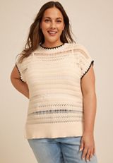 Plus Size Whip Stitch Short Sleeve Sweater, C5487, small