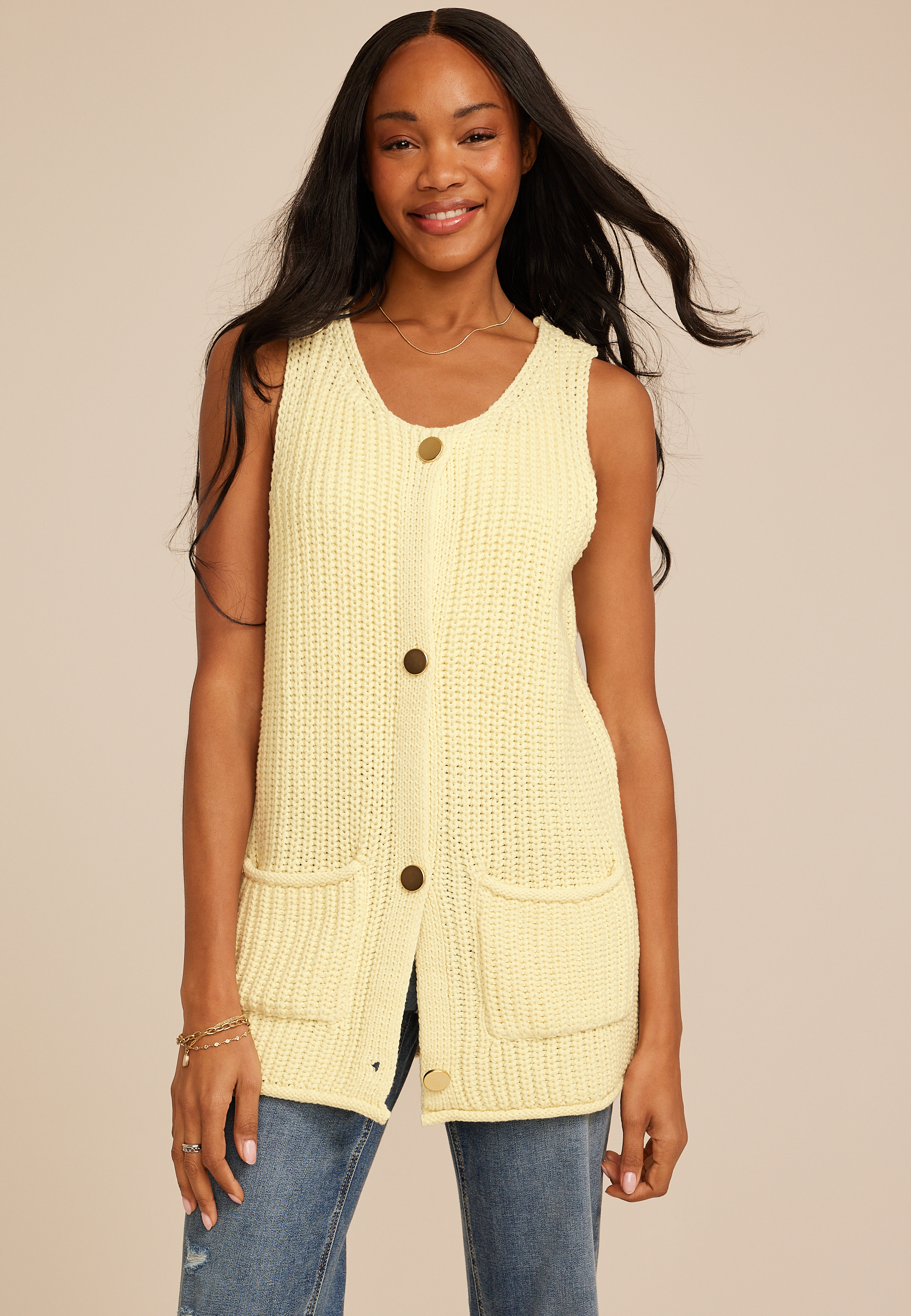 Sweater Button Front Vest