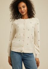 Floral Embroidered Button Front Cardigan, C5249, small