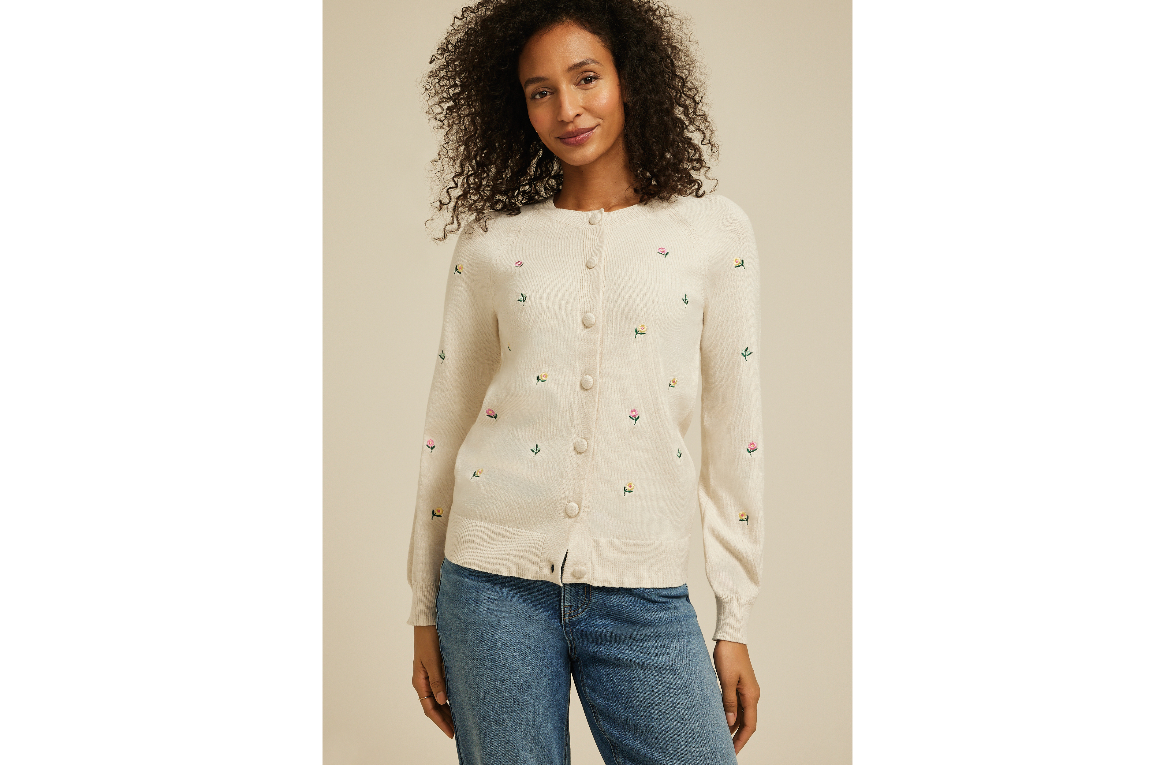 Floral Embroidered Button Front Cardigan