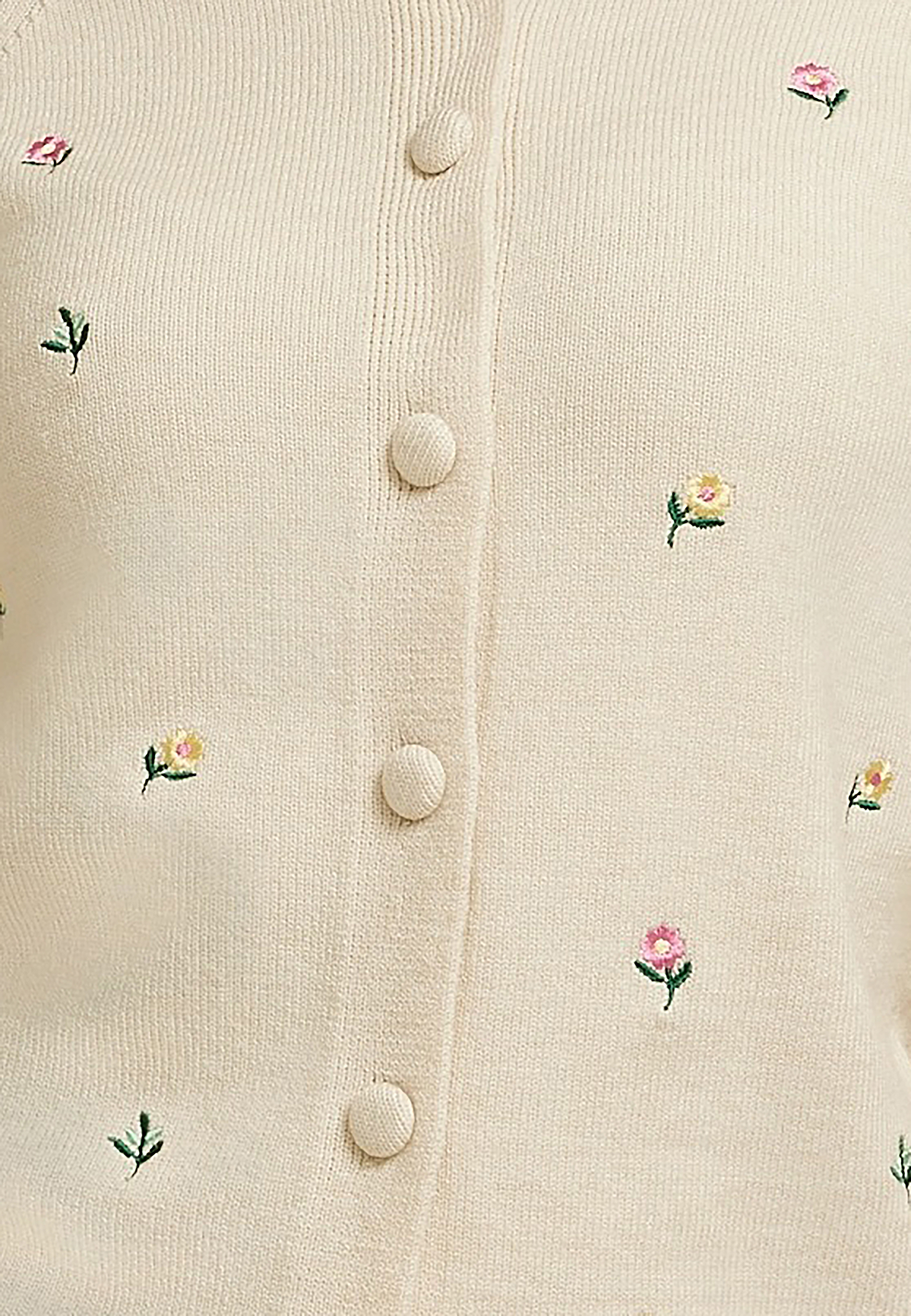 Floral Embroidered Button Front Cardigan