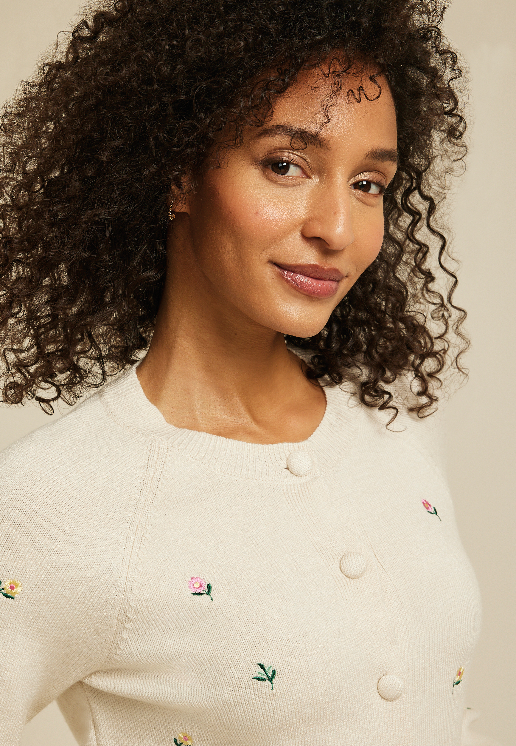 Floral Embroidered Button Front Cardigan