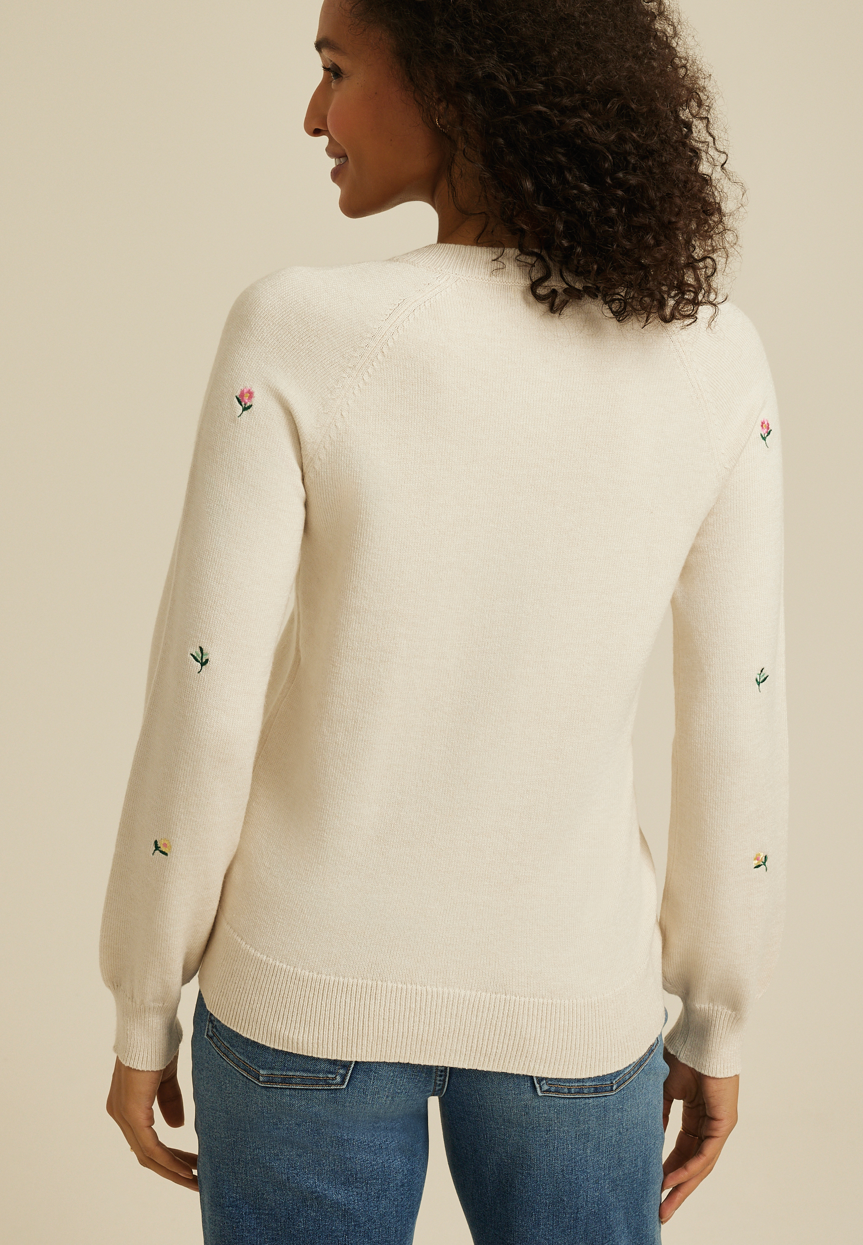 Floral Embroidered Button Front Cardigan