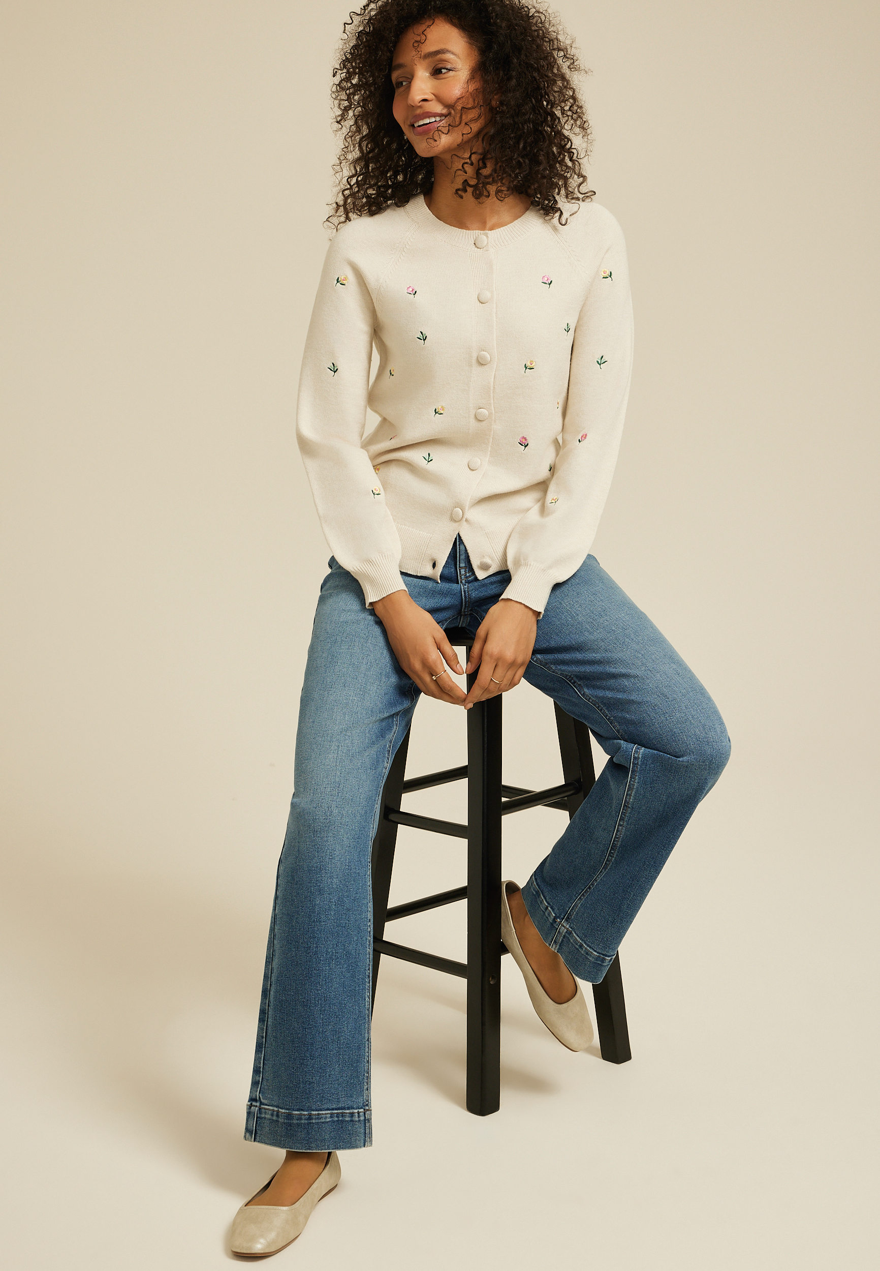 Floral Embroidered Button Front Cardigan | maurices